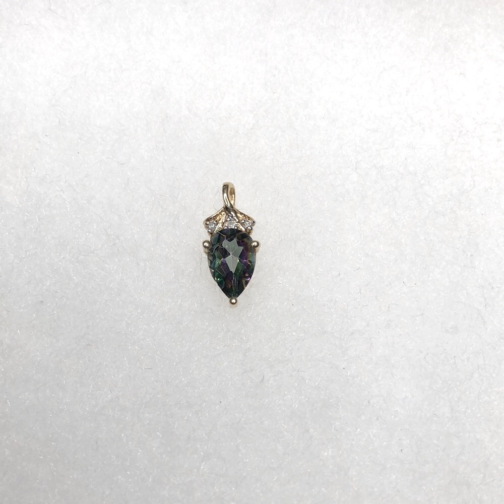 Natural Mystic Topaz and Diamond Pendant, 3 Prong, 10K Yellow Gold, 1.49ct